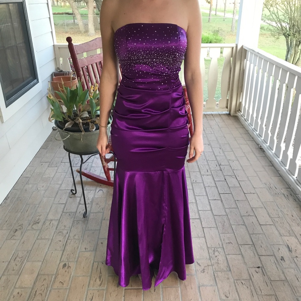 Purple Rhinestone Accented Mermaid Prom Dress